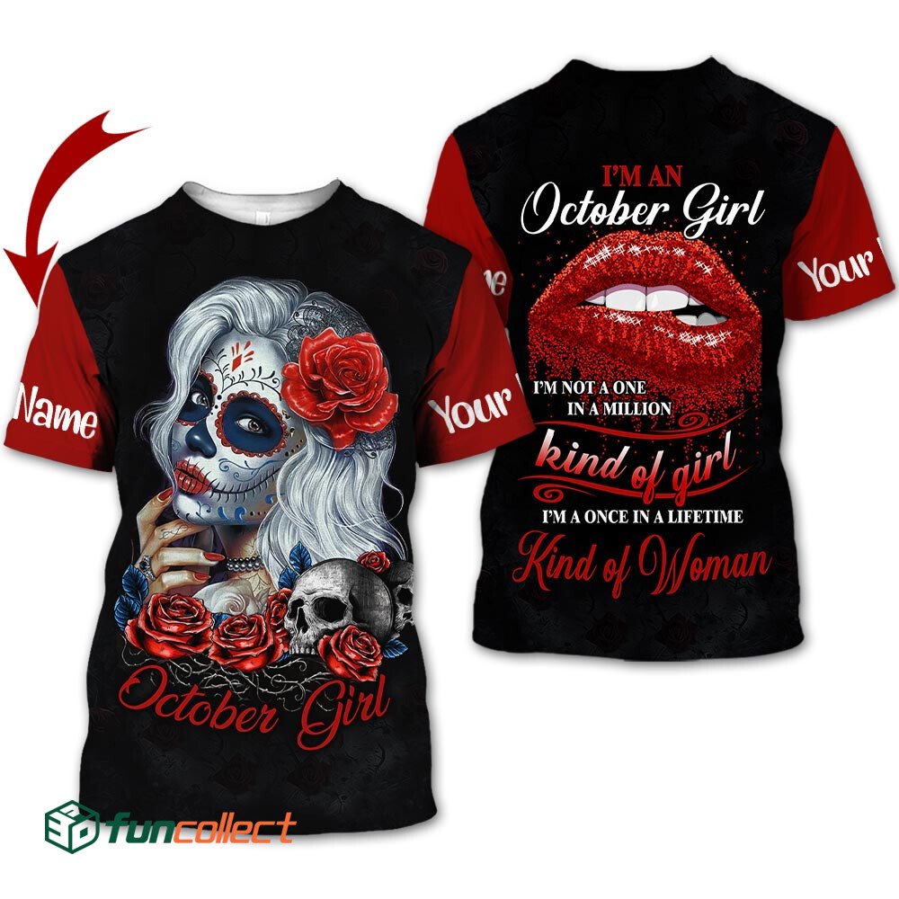 Personalized Name Birthday Outfit October Girl Sugar Skull Love Red Birthday Shirt TO2802