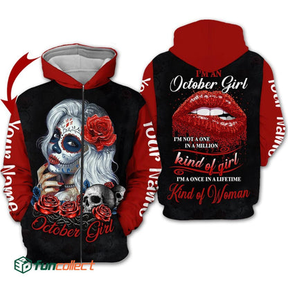 Personalized Name Birthday Outfit October Girl Sugar Skull Love Red Birthday Shirt TO2802