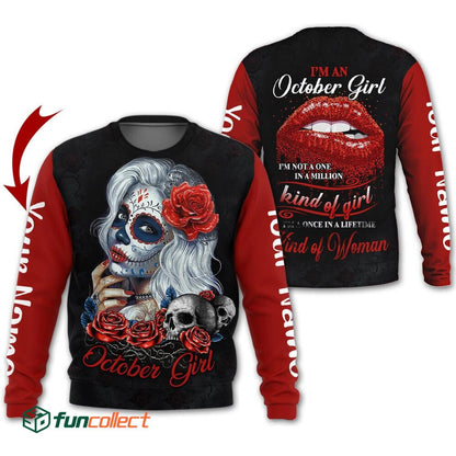 Personalized Name Birthday Outfit October Girl Sugar Skull Love Red Birthday Shirt TO2802