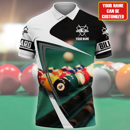 Personalized Name Black and White Pool Billiard Polo Shirt, Billiard Apparel Shirt SO1396