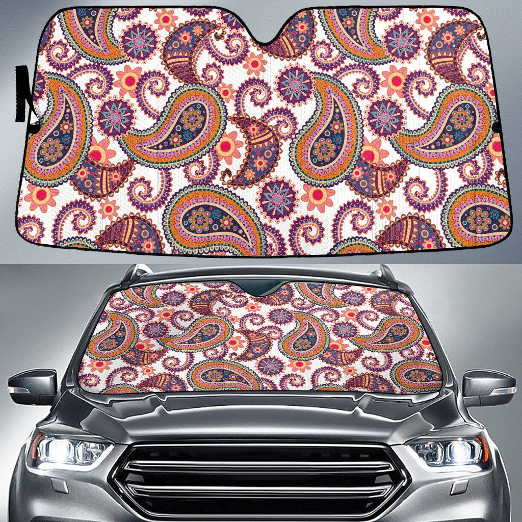 Orange Tone Plumeria Flowers Paisley Texture White Theme Car Sun Shades Cover Auto Windshield Lasfour SO0389