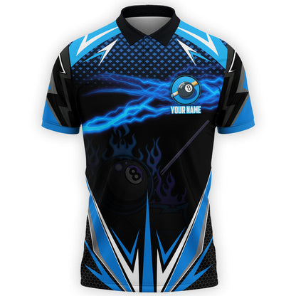 3D All Over Print Billiard Blue Fire Polo Shirt, Thunder Sport Billiard Shirt, Gift for Him SO0711