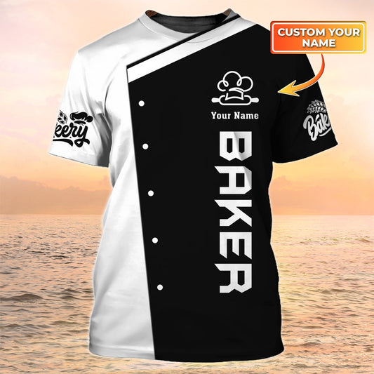 3D All Over Print Baker T Shirt Custom Bakery Uniform Black & White, Gift For Barker TO2051