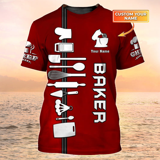 Custom Baker T Shirt Bakery Chef Uniform Red TO2050