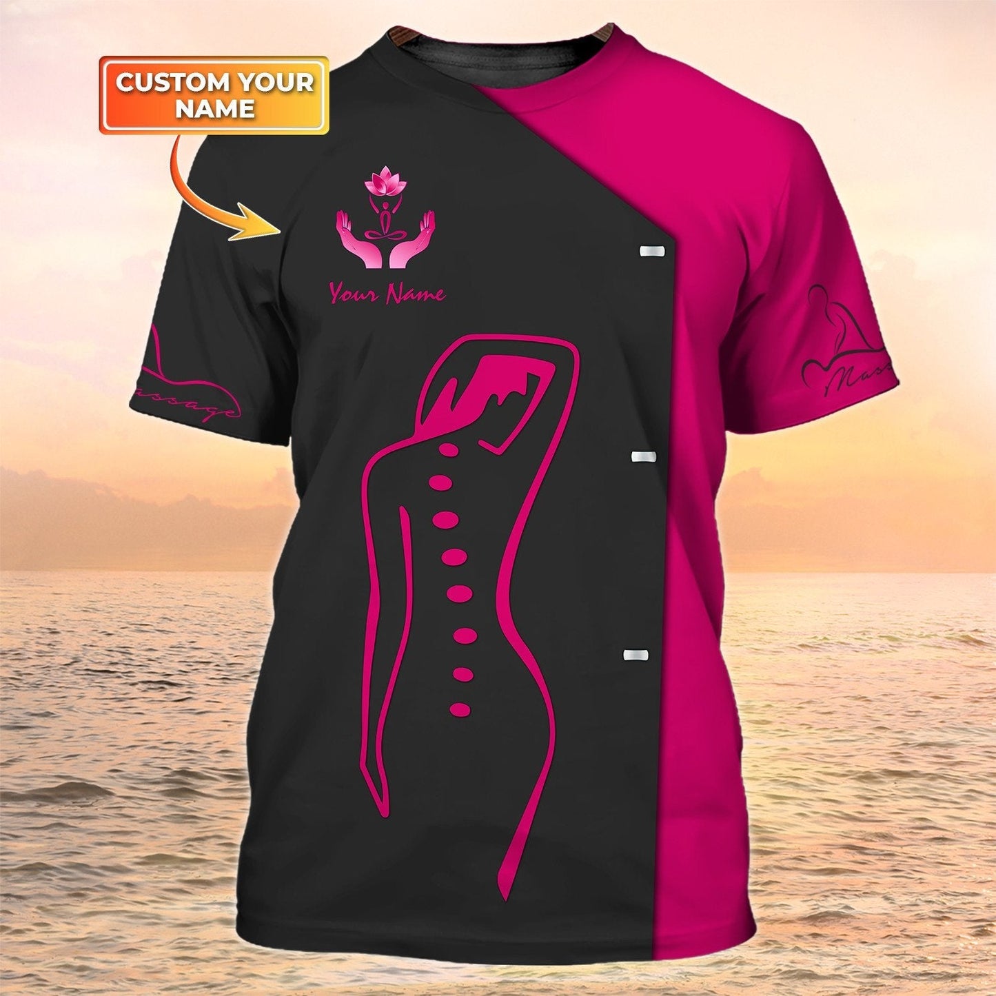 Personalized 3D All Over Print Massage Therapist Shirt Massage Therapist Uniform Black Pink TO1989