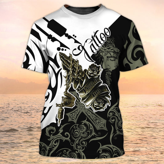 Love Tattoo And Jesus Shirts, Tattoo Style Shirt 3D Tattoo Sublimation On Shirt TO2176