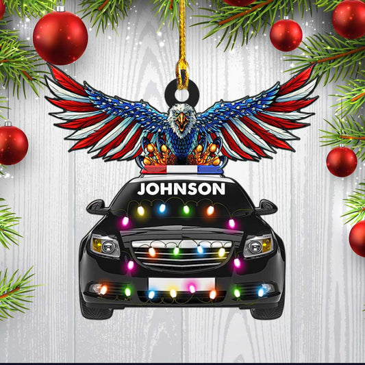 Eagle Christmas Police Car Ornament for Policeman Acrylic Ornament for Him OO3765