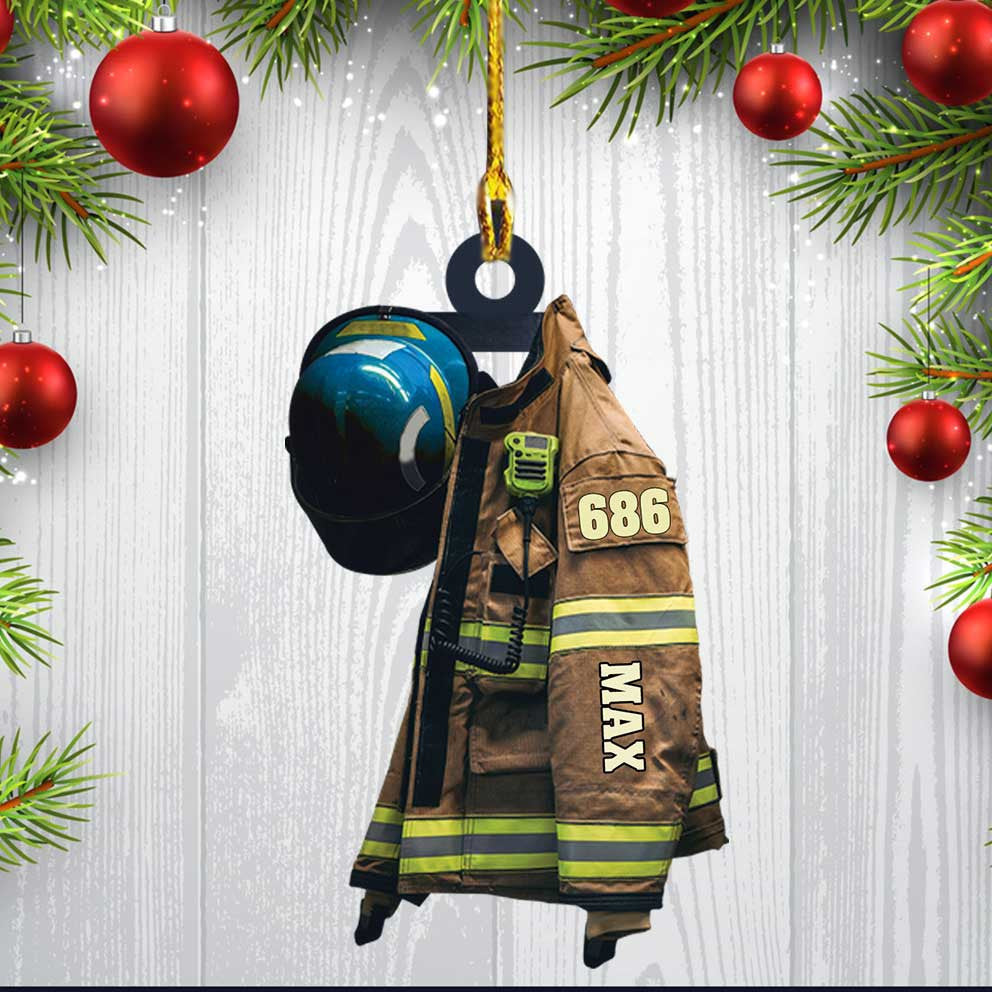 Personalized Firefighter Ornament, Custom Firefighter Uniform & Hat Acrylic Ornament for Him OO3762