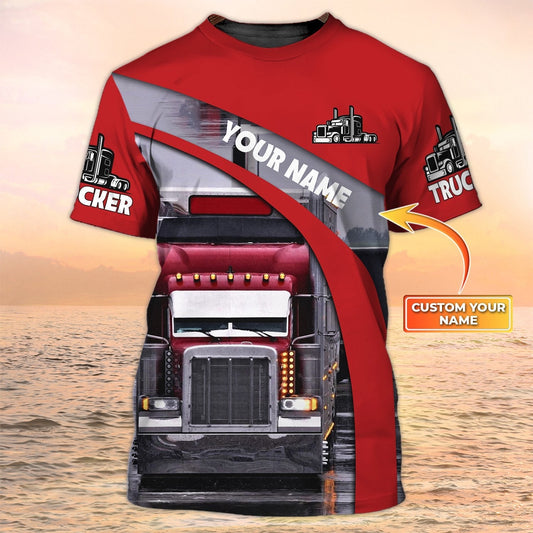 Custom Red Trucker T Shirt Men Women 3D Truck Sublimation On Shirt Gift For Trucker TO2017