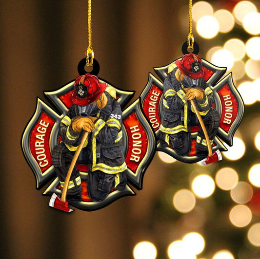 Custom Number Firefighter Logo Ornament, Xmas Acrylic Ornament for Home OO3749