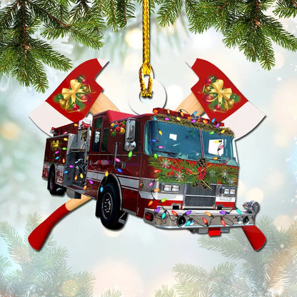 Firefighter Truck Christmas Ornament for Fireman, Flat Acrylic Ornament for Firefighter OO3748