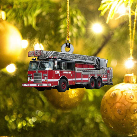 Personalized Firefighter Truck Acrylic Ornament for Fireman, Christmas Firefighter Ornament OO3746