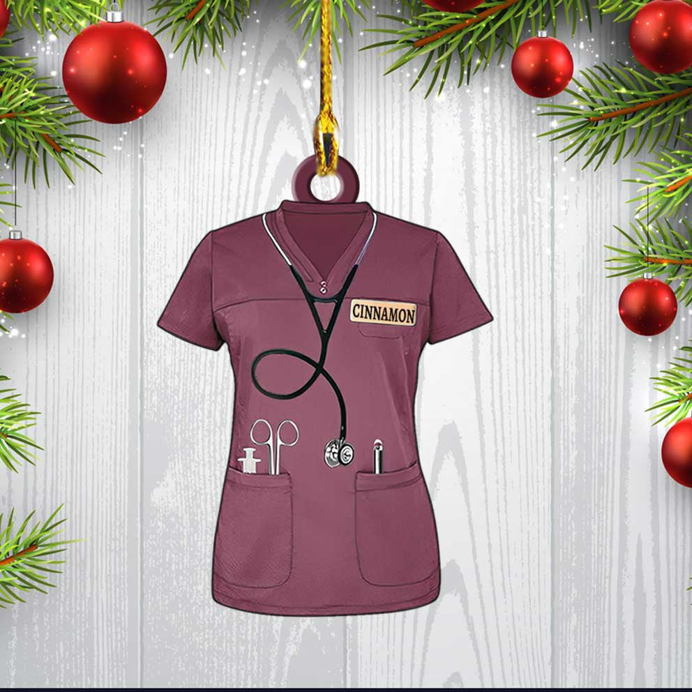 Personalized Nurse Scrubs Ornament, Custom Name Nurse Costume Christmas Ornament for Her OO3743