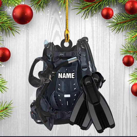 Personalized Scuba Diving Equipment Ornament, Custom Name Flat Acrylic Ornament for Diver OO3730