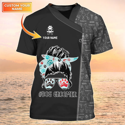 3D All Over Printed Dog Groomer T Shirt Dog Grooming Black Shirt Pet Grooming Salon Uniform TO2085