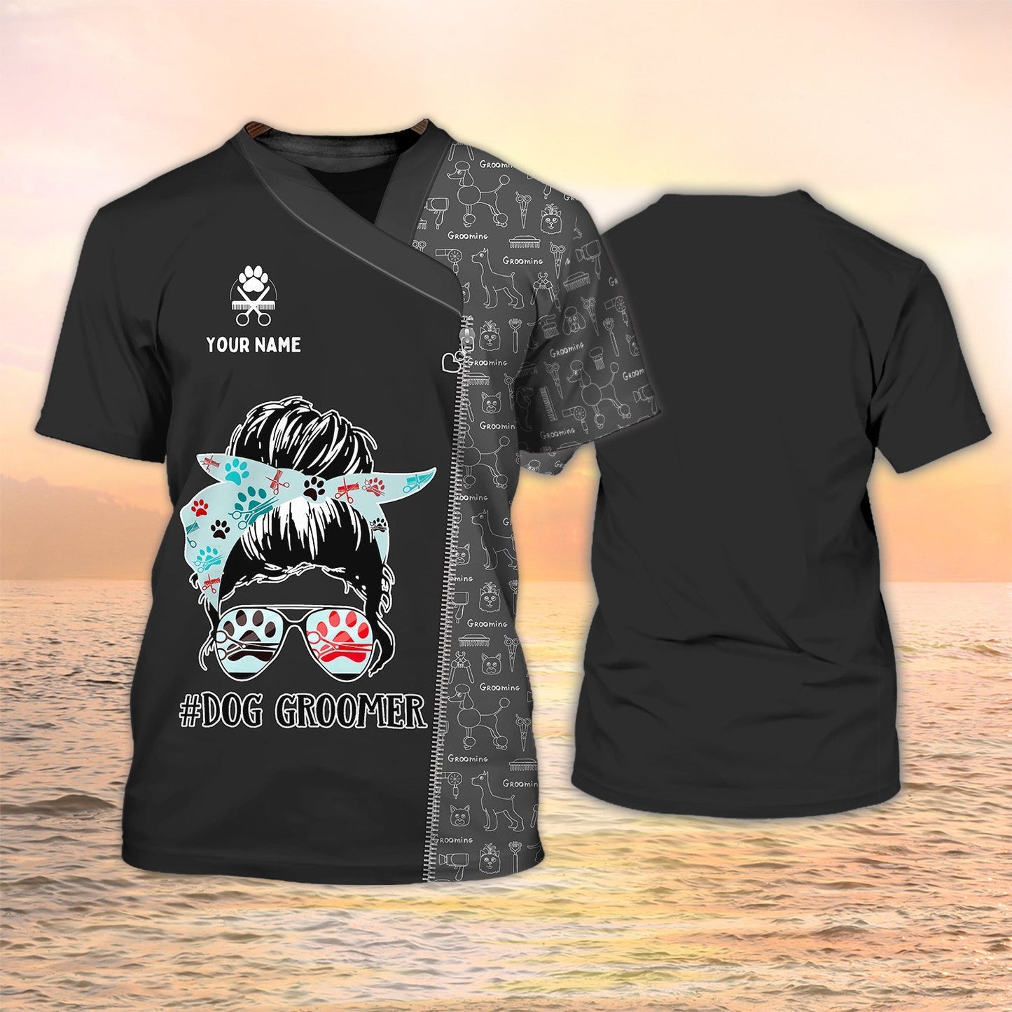 3D All Over Printed Dog Groomer T Shirt Dog Grooming Black Shirt Pet Grooming Salon Uniform TO2085