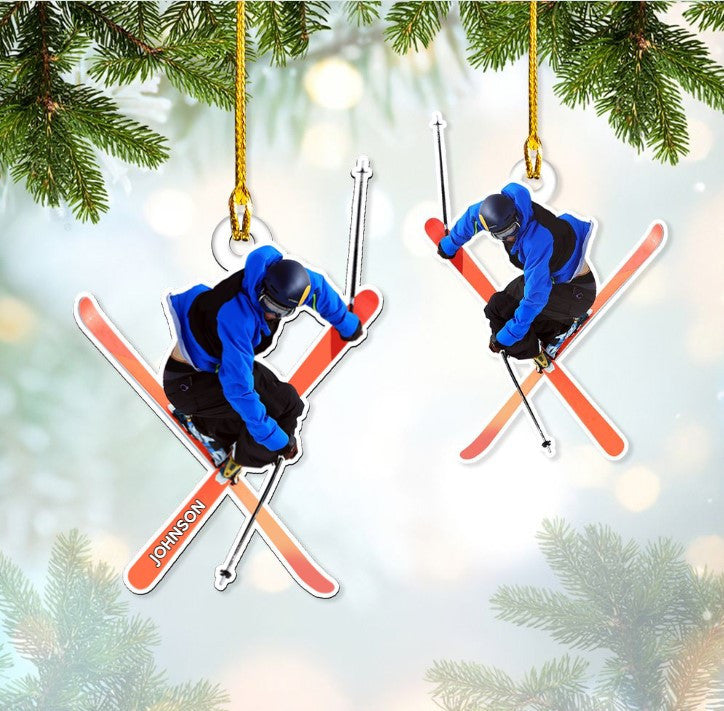 Personalized Skiing Ornament, Santa Skiing, Snowman Skiing Flat Acrylic Skiing Ornament OO3713