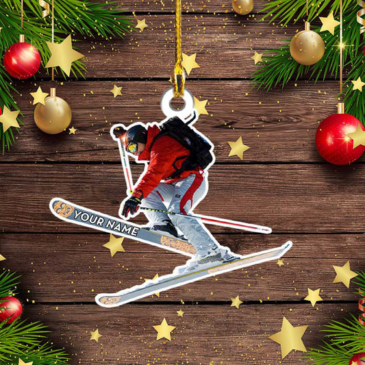 Personalized Skiing Ornament, Santa Skiing, Snowman Skiing Flat Acrylic Skiing Ornament OO3713