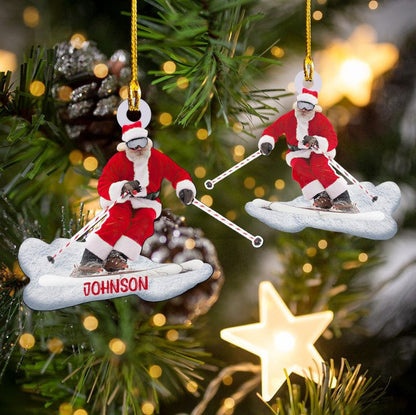 Personalized Skiing Ornament, Santa Skiing, Snowman Skiing Flat Acrylic Skiing Ornament OO3713