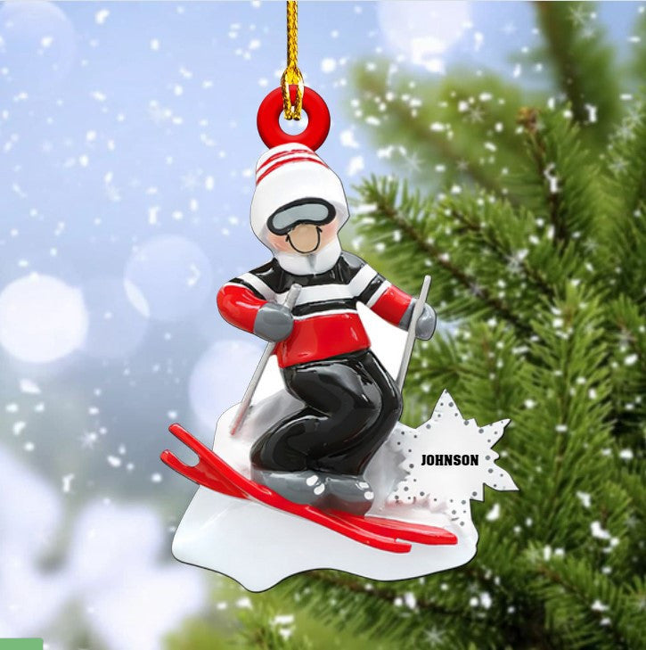 Personalized Skiing Ornament, Santa Skiing, Snowman Skiing Flat Acrylic Skiing Ornament OO3713