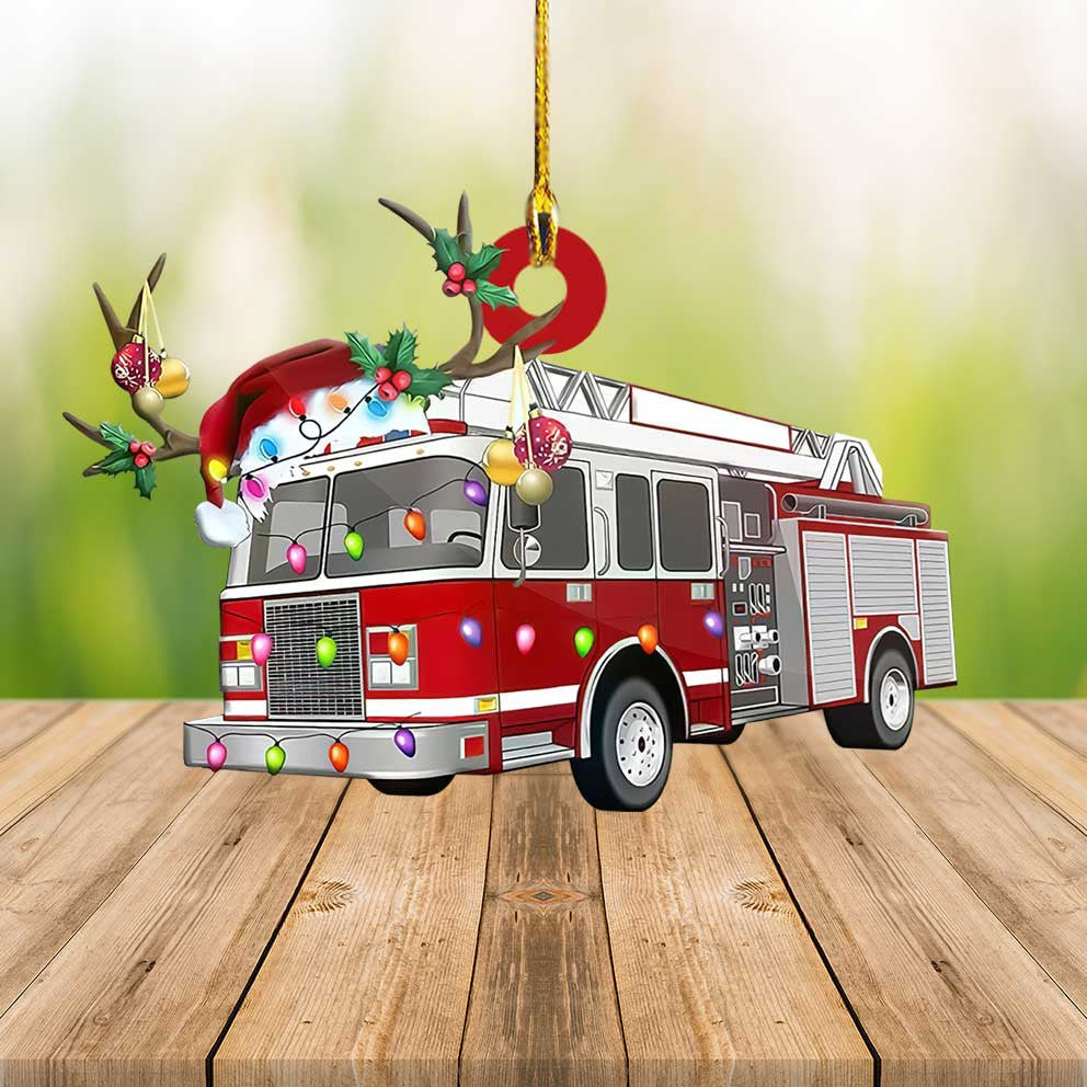 Christmas Firefighter Truck Custom Shaped Acrylic Ornament for Firefighter SO1271