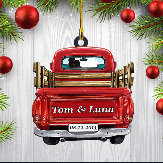 Personalized Couple Red Truck Acrylic Ornament for Boyfriend and Girlfriend OO3691