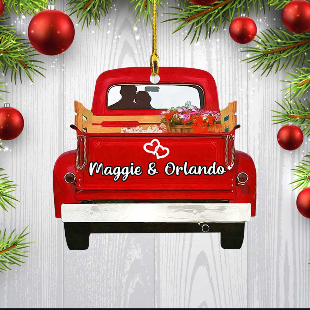 Personalized Couple Red Truck Acrylic Ornament for Boyfriend and Girlfriend OO3691