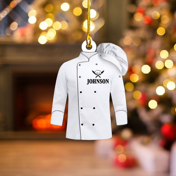 Personalized Chef White Uniform Ornament, Custom Chef Hat Acrylic Flat Ornament Love Kitchen OO3681