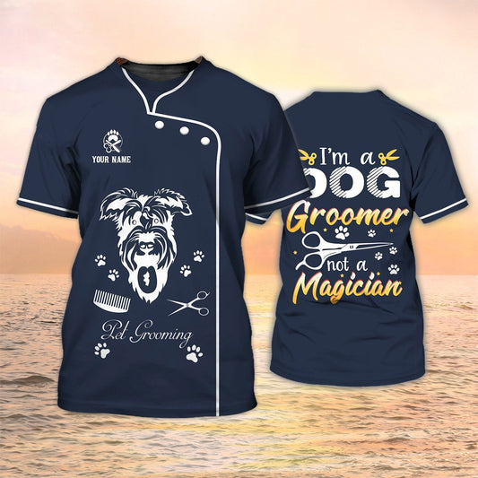 Grooming Apparel Am Dog Groomer Personalized Name 3D Tshirt Pet Grooming Salon Uniform TO2082