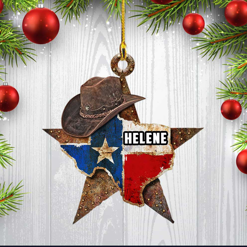 Personalized Texas Cowboy Hat Ornament, Custom Flat Acrylic Ornament for Cowboy SO0849