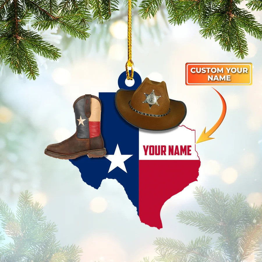 Personalized Texas Cowboy Hat Ornament, Custom Flat Acrylic Ornament for Cowboy SO0849