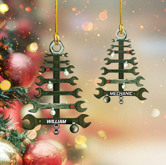 Personalized Wrench Tree shape acrylic ornament, ornament for Mechanic OO3664