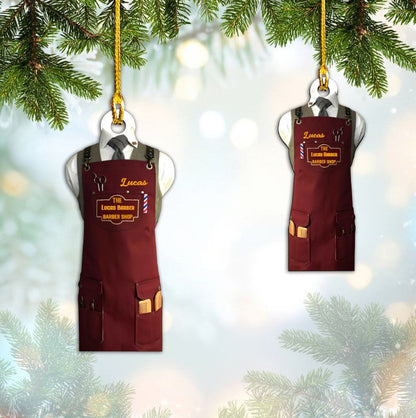 Personalized Barber Apron Custom Christmas Barber Shop Acrylic Ornament for Berber Shop Owner and Staff OO3659