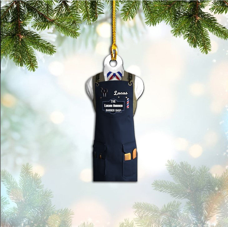 Personalized Barber Apron Custom Christmas Barber Shop Acrylic Ornament for Berber Shop Owner and Staff OO3659