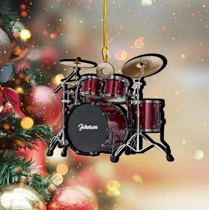 Personalized Custom Text Red Drum Set Custom Shape Ornament for Christmas Gift Drummer OO3657