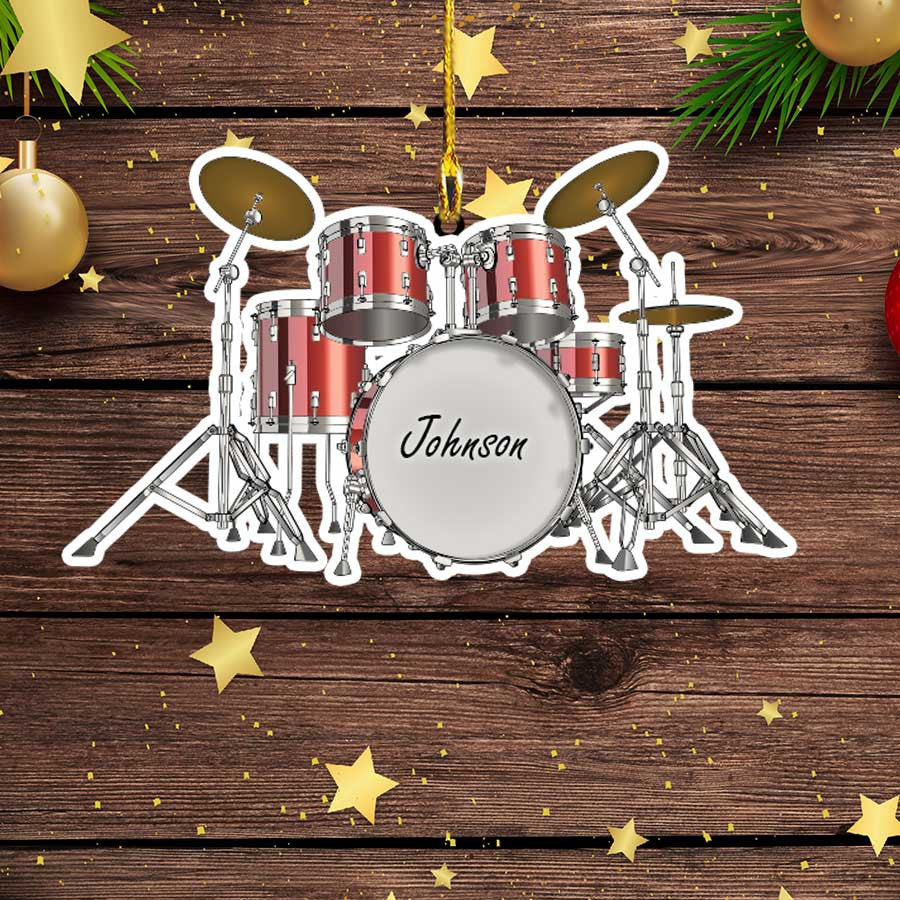 Personalized Custom Text Red Drum Set Custom Shape Ornament for Christmas Gift Drummer OO3657