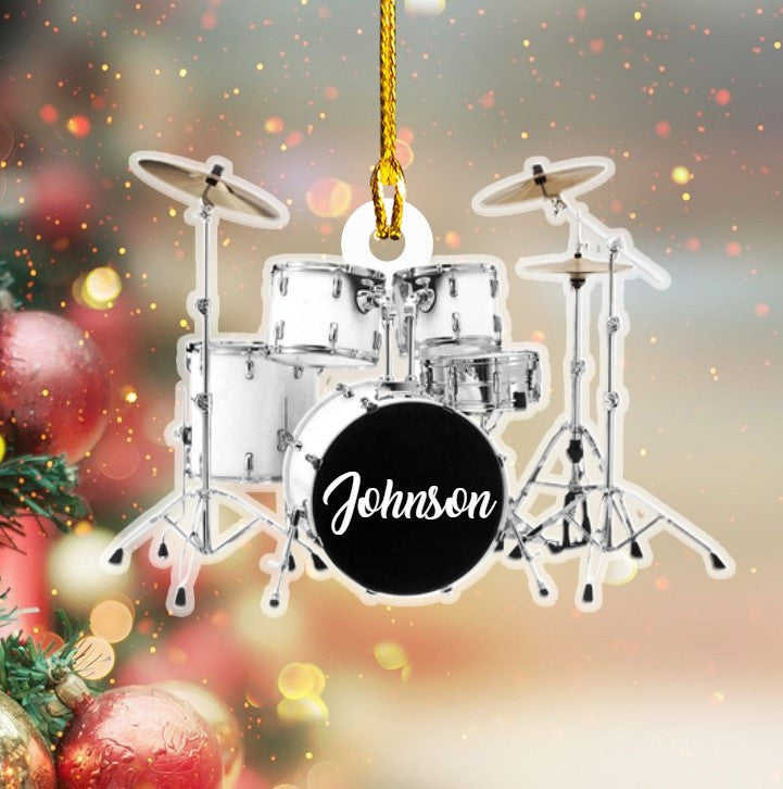 Personalized Custom Text Red Drum Set Custom Shape Ornament for Christmas Gift Drummer OO3657