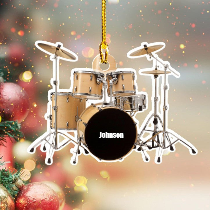 Personalized Custom Text Red Drum Set Custom Shape Ornament for Christmas Gift Drummer OO3657