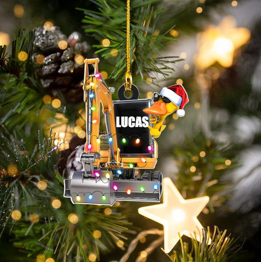 Personalized Christmas Funny Duck Excavator Ornament Acrylic Custom Shaped for Excavator Driver OO3654