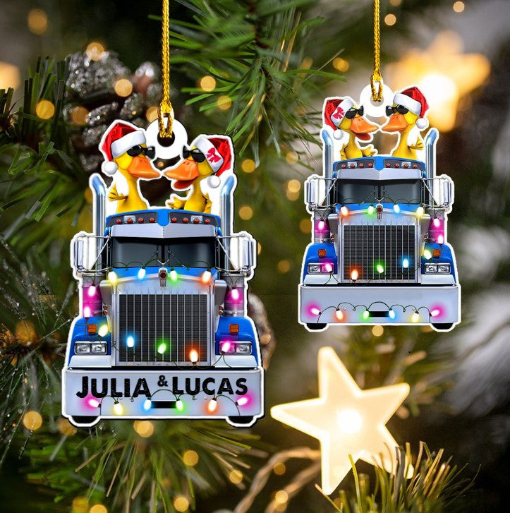 Personalized Funny Duck Couple on Truck Christmas Ornament for Truck Drivers OO3653