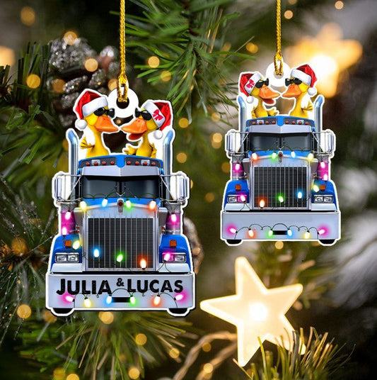 Personalized Funny Duck Couple on Truck Christmas Ornament for Truck Drivers OO3653
