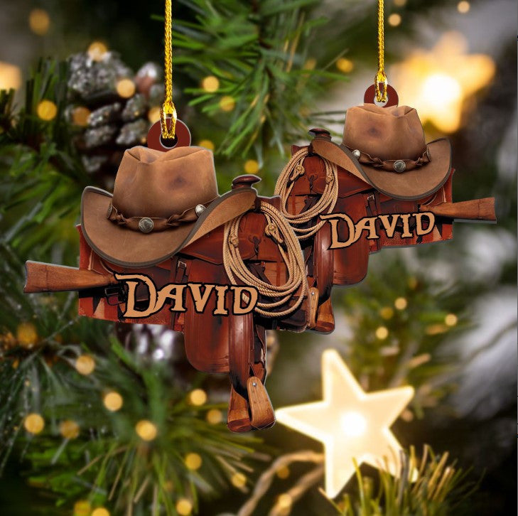 Christmas Version Horse Saddle Personalized Acrylic Ornament for Cowgirl and Cowboy OO3646