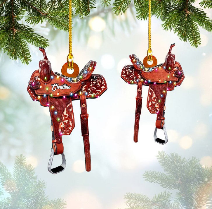 Christmas Version Horse Saddle Personalized Acrylic Ornament for Cowgirl and Cowboy OO3646