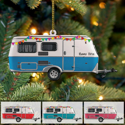 Personalized Camping Ornament Caravan Camper Shaped Acrylic Ornament Two Sides Hg98 OO3628