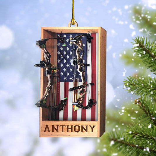 Personalized Archery Hunting American Flag Ornament Acrylic Hunting Ornament for Hunting Lover, Hunters OO3620