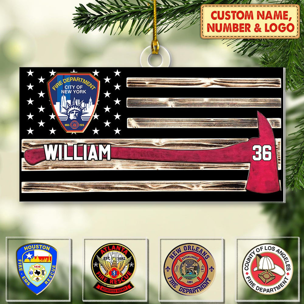 Personalized Firefighter Us Flag Ornament Firefighter American Flag Logo Cut Shaped Acrylic Ornament Two Sides M0402 OO3621