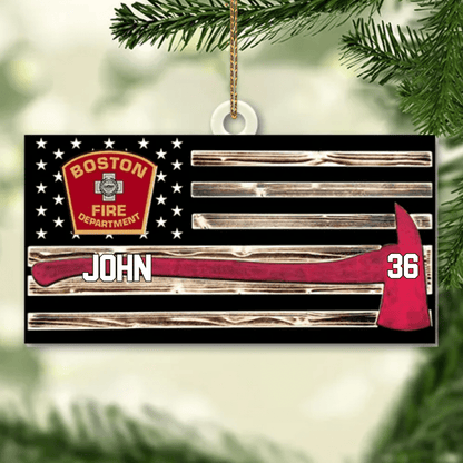 Personalized Firefighter Us Flag Ornament Firefighter American Flag Logo Cut Shaped Acrylic Ornament Two Sides M0402 OO3621