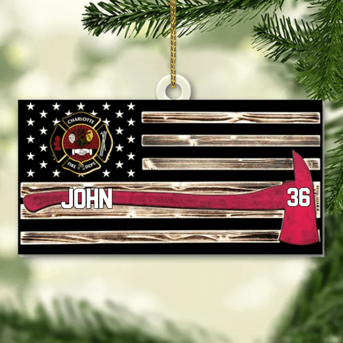 Personalized Firefighter Us Flag Ornament Firefighter American Flag Logo Cut Shaped Acrylic Ornament Two Sides M0402 OO3621