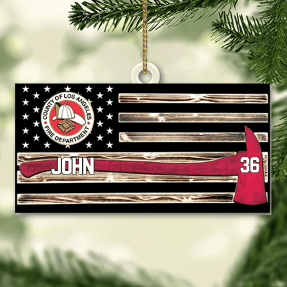 Personalized Firefighter Us Flag Ornament Firefighter American Flag Logo Cut Shaped Acrylic Ornament Two Sides M0402 OO3621