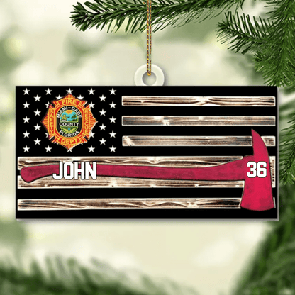 Personalized Firefighter Us Flag Ornament Firefighter American Flag Logo Cut Shaped Acrylic Ornament Two Sides M0402 OO3621